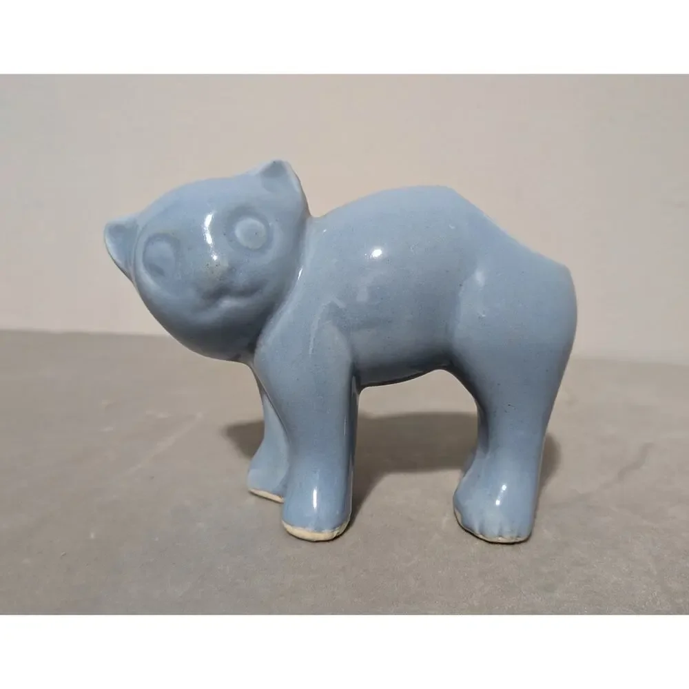 Vintage McCoy Morton Ceramic Blue Cat Planter Vase Arched MCM Kitten 1950s